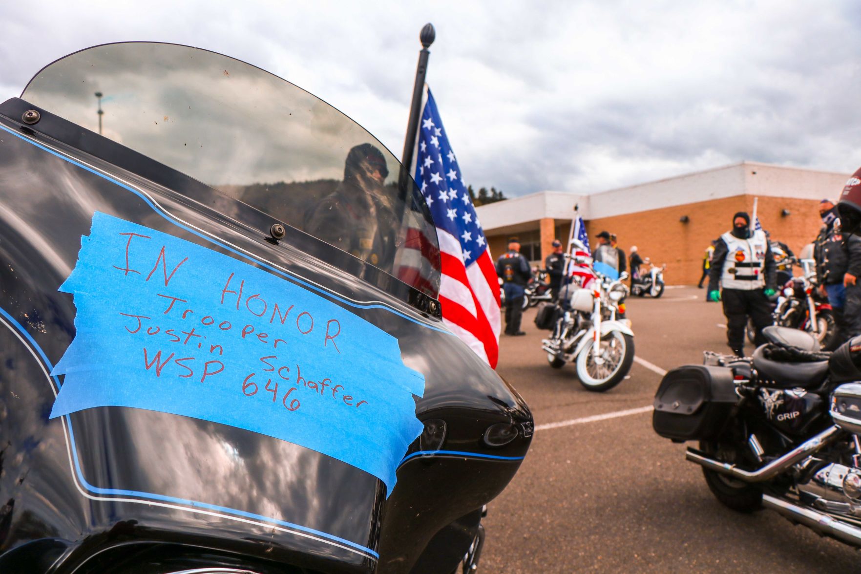 Convoy of Vehicles Travels From Yard Birds to Adna in Memory of State Trooper Justin Schaffer